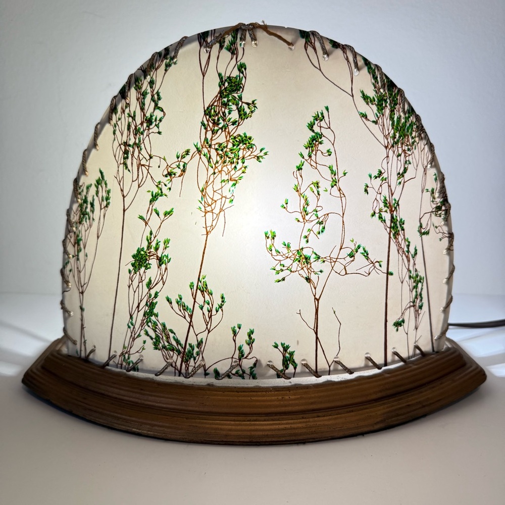 Vintage Mid Century Modern TV Lamp Layered Forest Trees Paper String Floral